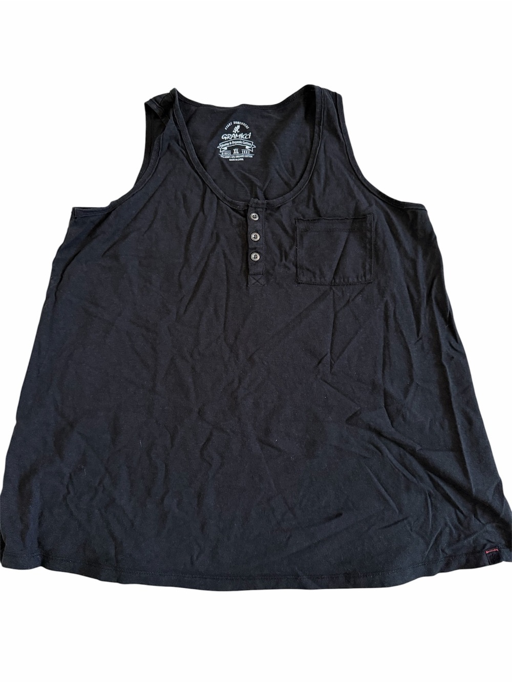 Gramicci Women's Black Henley Tank Top with Chest Pocket Hemp & Organic Cotton